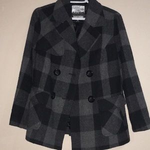 Kensie dark grey and black plaid pea coat
